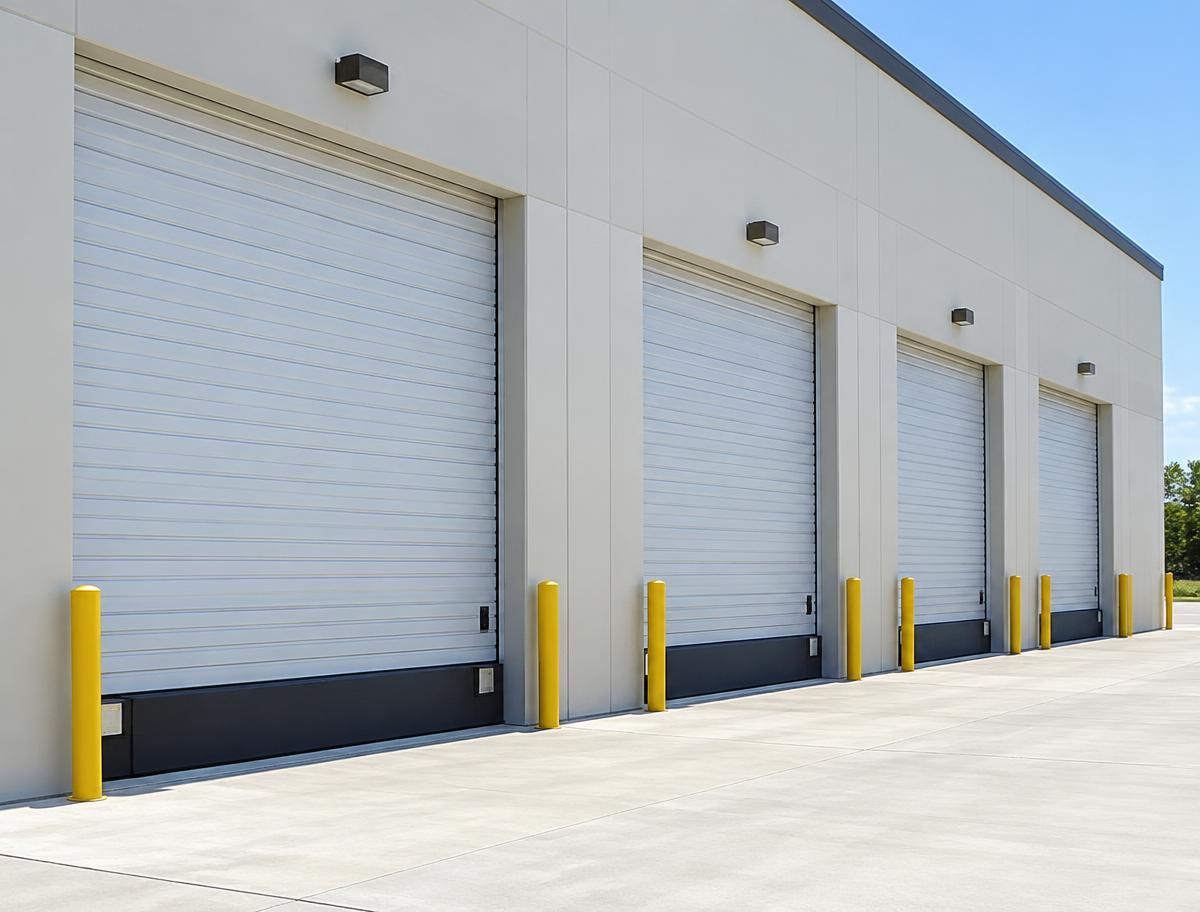 Commercial overhead doors on a business building
